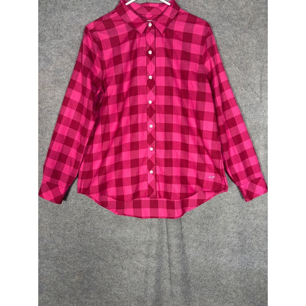 Vineyard Vines Performance Pink Buffalo Plaid Relaxed Button Down Shirt Womens12